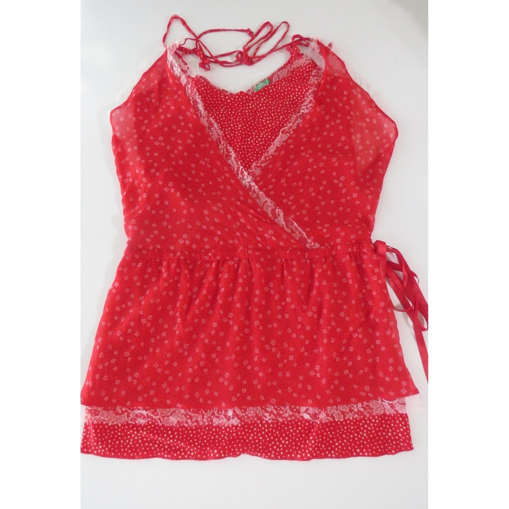 Vintage Italian Silk Lace Trim Wrap Cami Chemise Top United Colors of Benetton